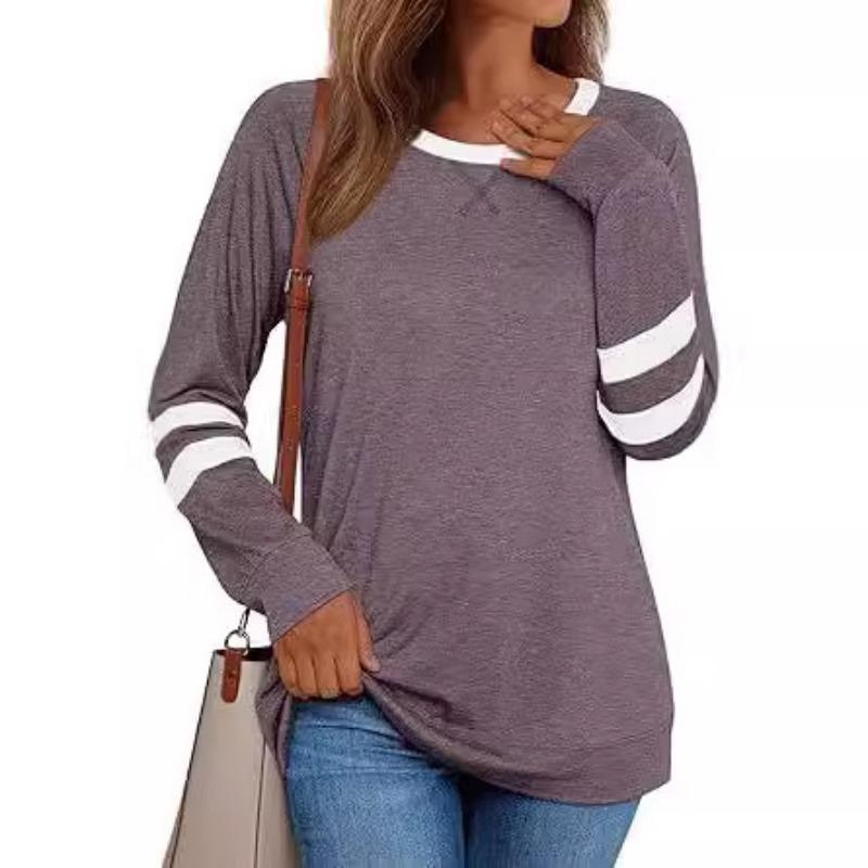 Осенняя женская рубашка с длинными рукавами Spicy Girl Casual Round Neck Color Blocked Top Fashion T Shirts Women's