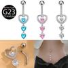 F316 Титановое гипоаллергенное кольцо для пирсинга пупка с цирконом и вставкой в виде персикового сердца