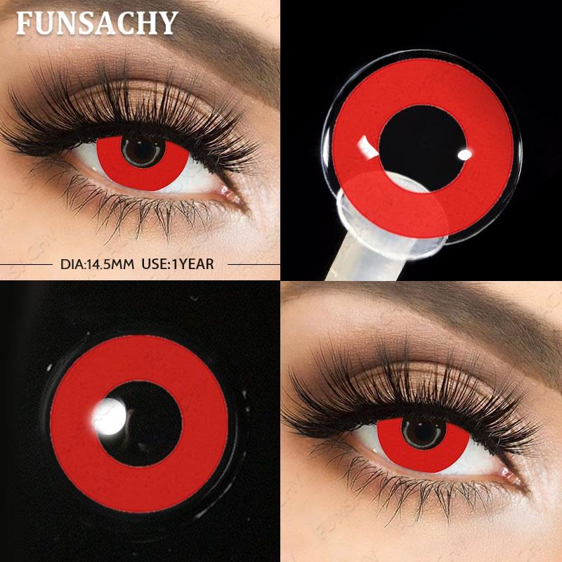 FUNSACHY 2 шт. Косплей Белые Линзы Хэллоуин Цветные Контактные Линзы Сумасшедшие Белые Глазные Контакты Аниме Черный Макияж Вампир Красная Линза