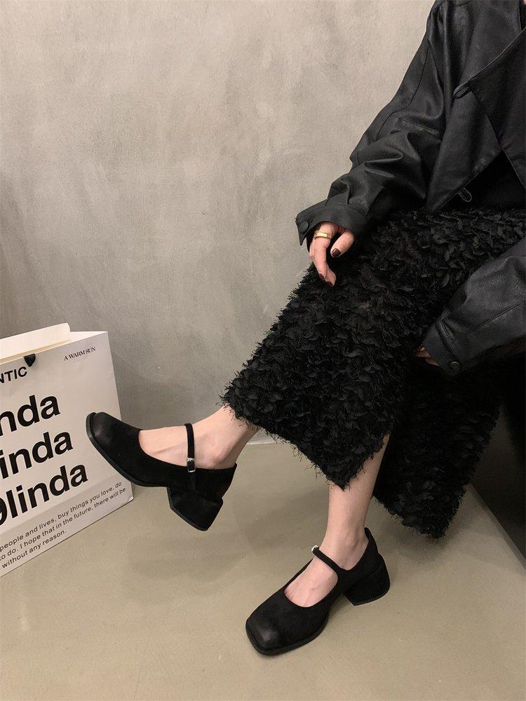 French Retro High Heels Square Head Single Shoes Women's Shoes 2025 New Spring and Summer Temperament Late Evening Wind Mary Jane Shoes