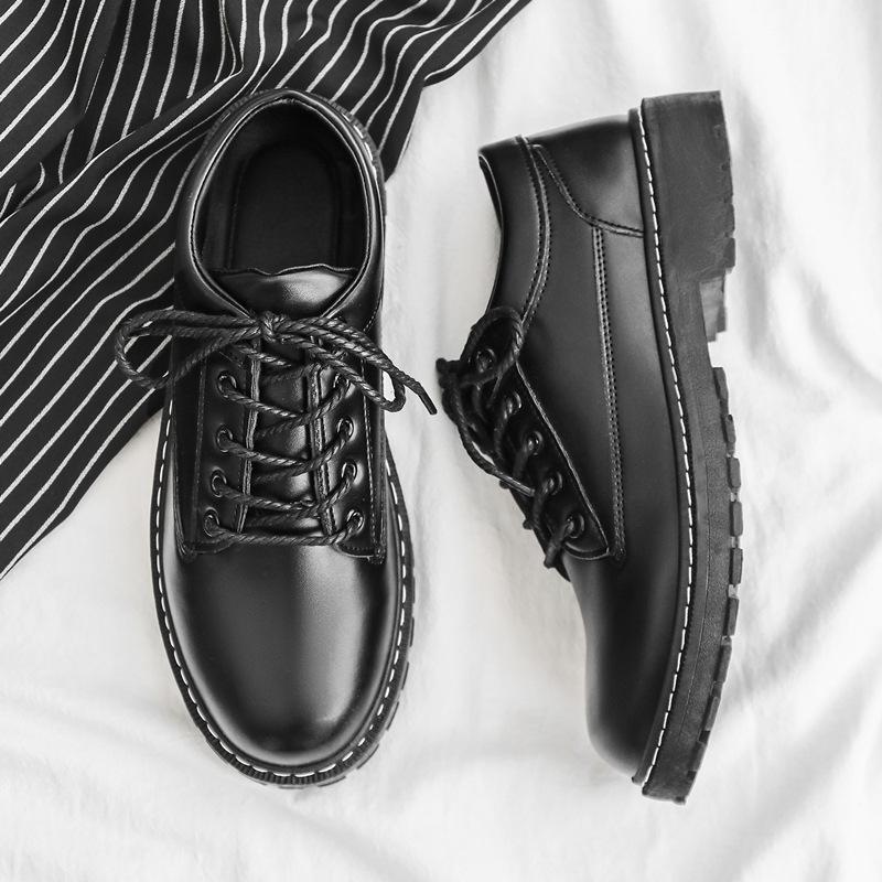 Летние черные повседневные кожаные туфли мужские британские деловые туфли на толстой подошве с круглым носком костюм с большой головой туфли Martin tooling