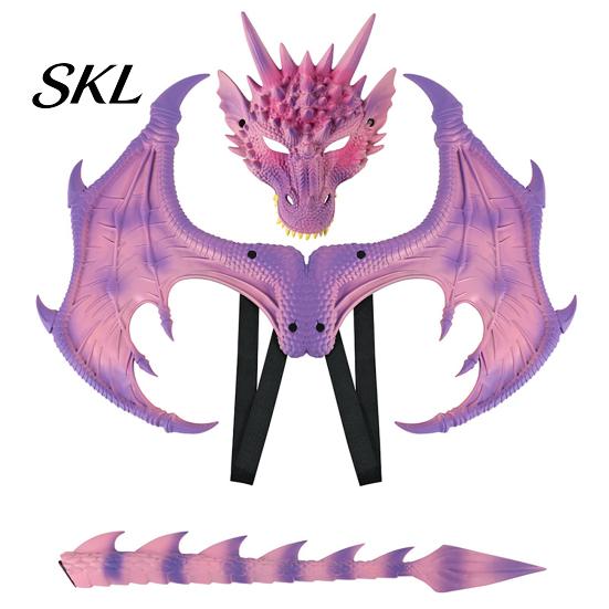 Dragon Costume for Children Children's Costumes Set, with Mask Tail And Wing, Lightweight Wings Dress Up Cosplay Costumes, Ages 3-12 Halloween