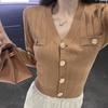 Длинный рукав, наружный вязаный кардиган, женский свитер, куртка, осенний V-образный вырез, облегающий короткий топ, длинный рукав, повседневная облегающая одежда на пуговицах 1640