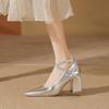 Silver Pointed High Heels Women's Autumn New Cross Belt with Skirt Temperament Light Mouth Thick Heel Single Shoes