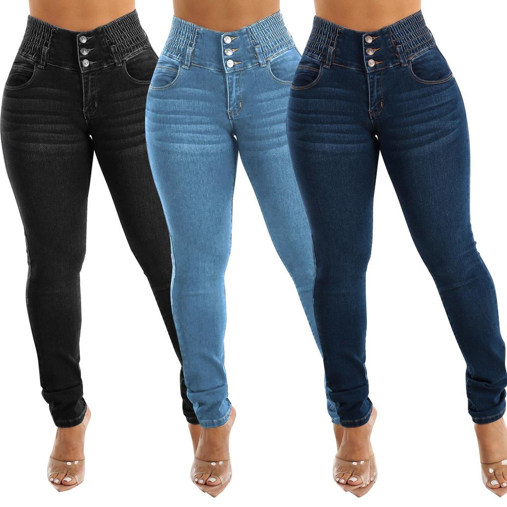 Women's Sexy Hip Lifting High Waisted Small Feet Skinny Stretch Long Jeans