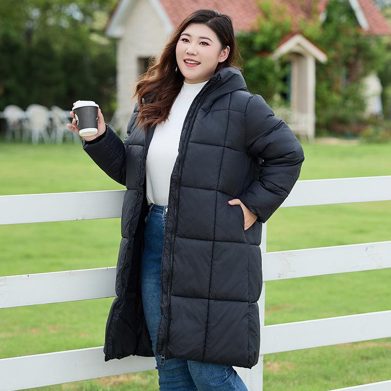 Thickened large-size women's down cotton clothes are over the knee, slim and thin, fat MM jacket, autumn and winter cotton-padded clothes, women's Eu