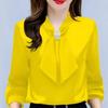 Spring and Summer Satin Shirt Women's Korean Fashion Glossy Top Premium Bow V-Neck Long Sleeve Shirt Plus Size