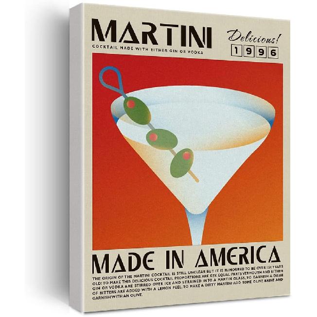 Funny Cocktail Canvas Print Decor Martini Espresso Art Wall Painting Posters 12”X15” Modern Home Kitchen Bar Decoration (Framed)