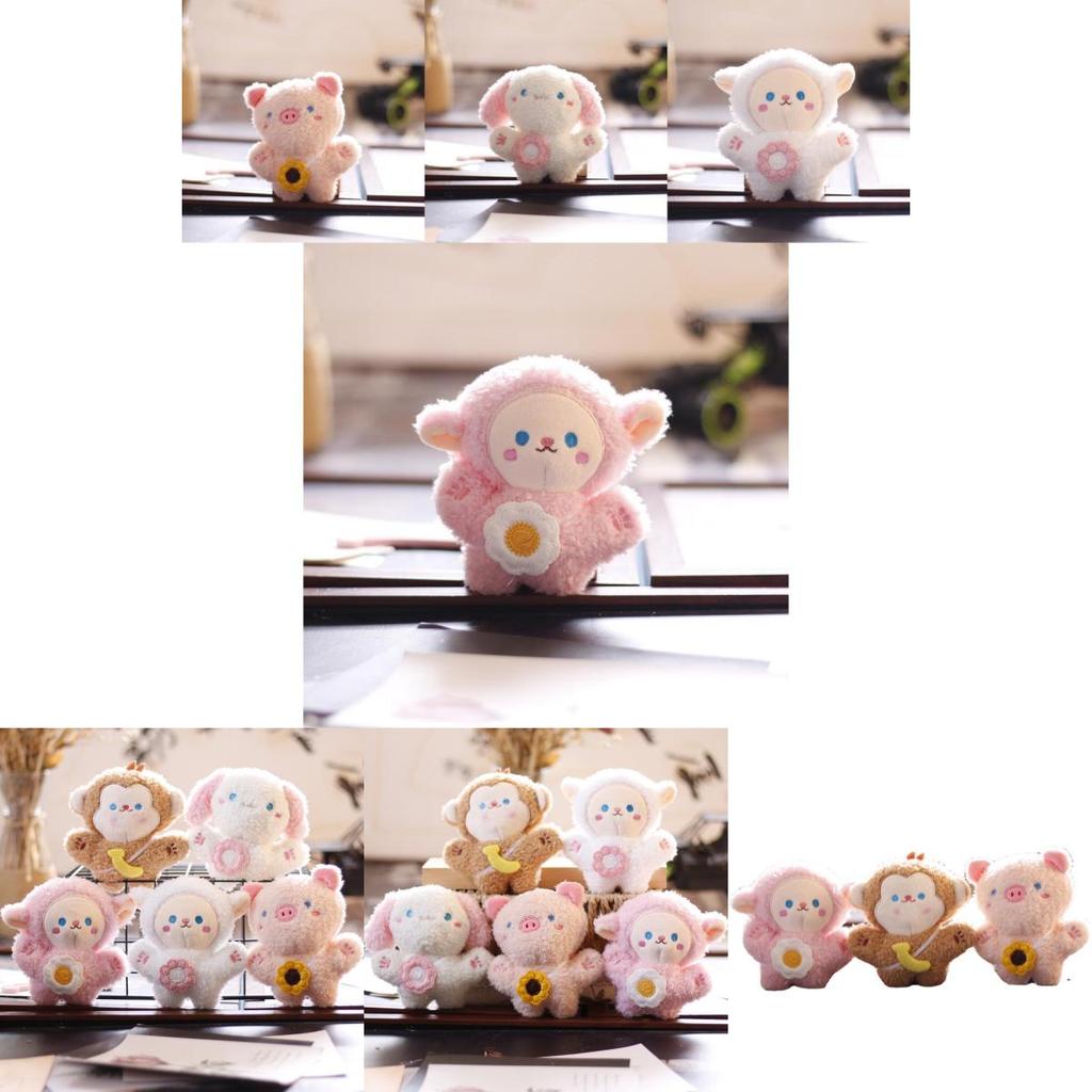 Cute Plush Animal Keychain Fluffy Sheep Pig Dog Monkey Rabbit Soft Bag Charm