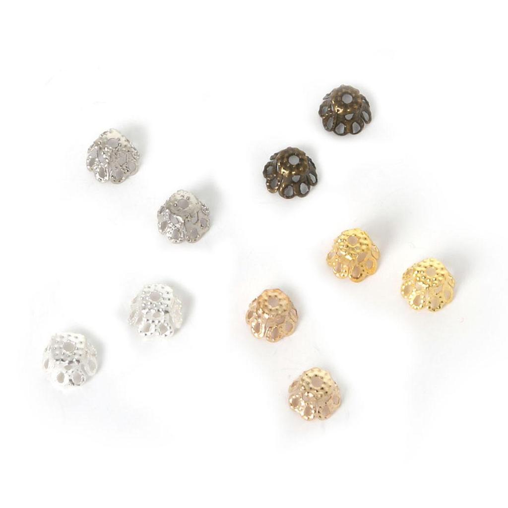 Mix Color Metal Flower Petal End Spacer Hallow Beads Caps Charms Bead Cups For Jewelry Necklace Making Supplie