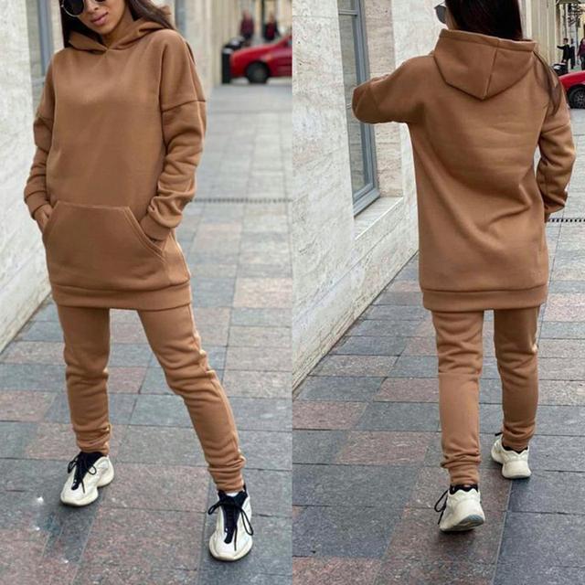 Женский спортивный костюм, повседневные спортивные костюмы с длинными рукавами и капюшоном, осенние женские флисовые толстовки и брюки Jooger, теплые комплекты из двух предметов