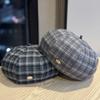 Корейская версия простой маленькой клетчатой беретки для литературных женщин, ретро, на каждый день, шляпа художника, большой обхват головы, шляпа-тыква
