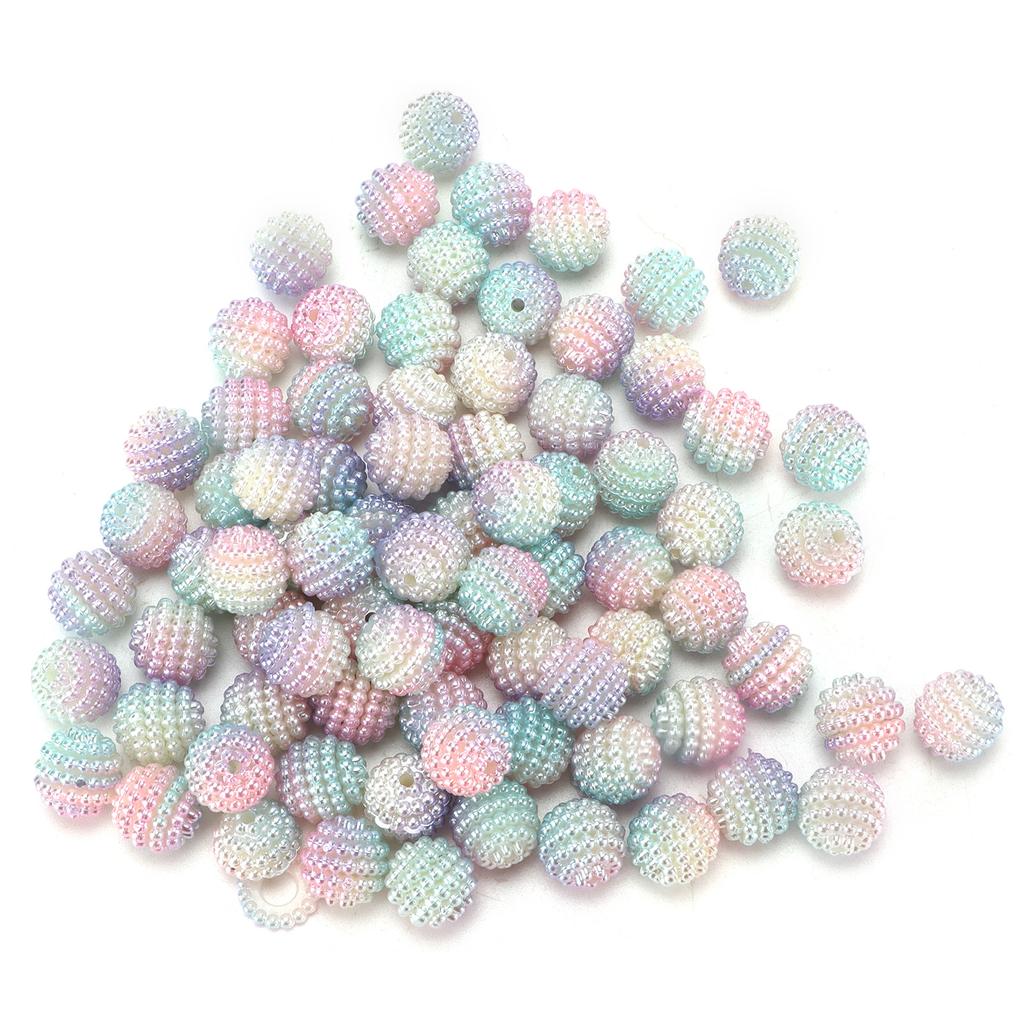200pcs Pearl Beads Color Pearlized Gradient Bayberry Shaped Bubble Beads with Hole for DIY Jewelry