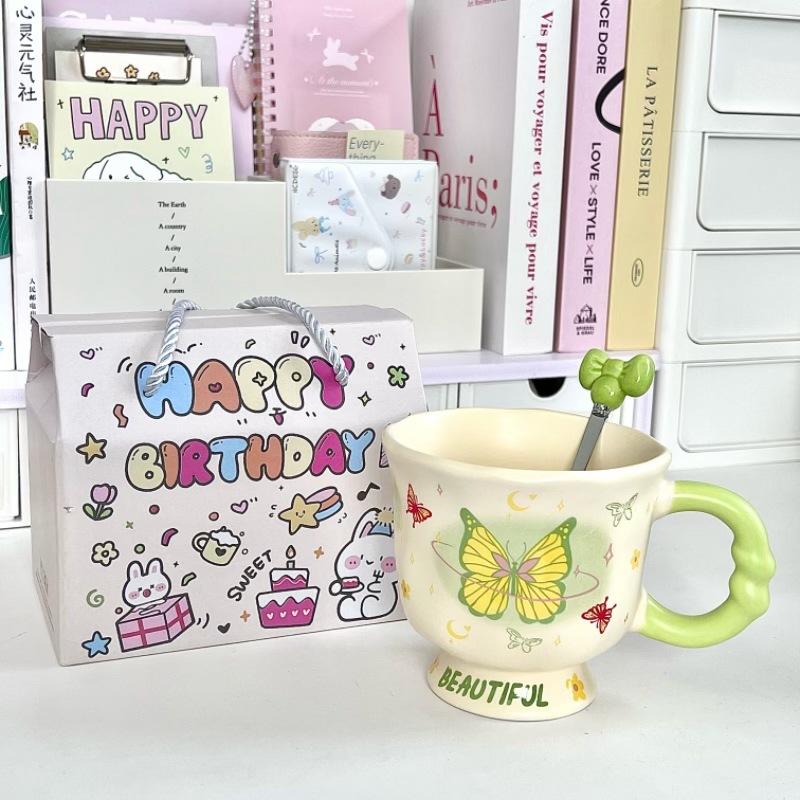 Birthday Gift for Girlfriends, Girl's Heart Butterfly Mug, High-value Ceramic Water Cup, Girl's Souvenir Gift Box.
