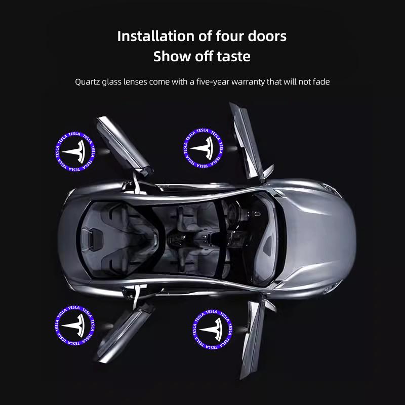 CPSSA1 2Pcs Car Emblem Door Projector Lamps HD LED Welcome Lights For Tesla Model 3 Model Y Model X Model S Cybertruck SpaceX Roadster