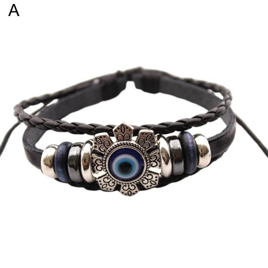 Faux Leather Bracelet Bohemian Multilayer Beads Vintage Geometric Decorative Gift Men Women Turkish Evil