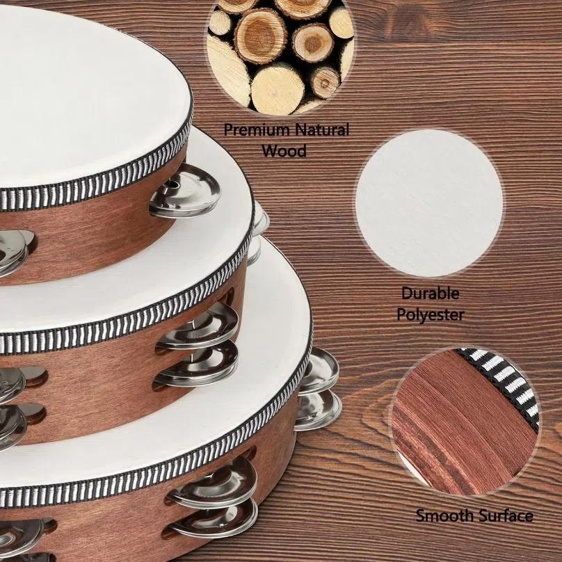 Wooden Tambourine Drum 4/6/7/8/9/10in Percussion Drum Tambourines Musical Instrument  Party