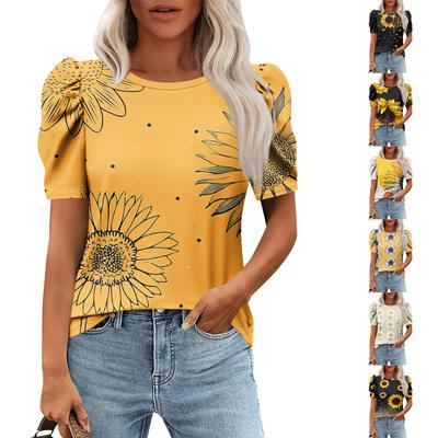 Женские повседневные топы с коротким рукавом и круглым вырезом с принтом, туники, рубашки, летняя одежда