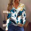 V-neck 3D Printed Graffiti Top Fashionable Casual Long Sleeved Women's T-shirts