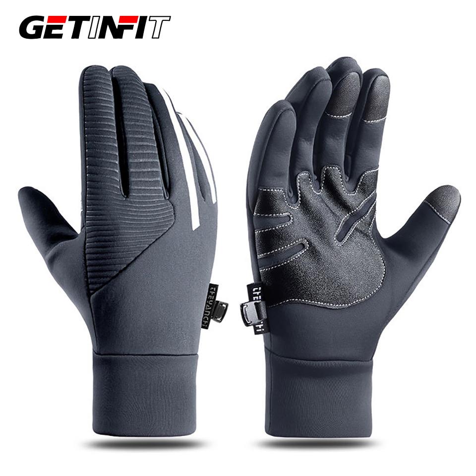 Getinfit Зимние перчатки с сенсорным экраном, противоскользящие, водонепроницаемые, утолщенные, теплые, унисекс, для активного отдыха, велоспорта, бега