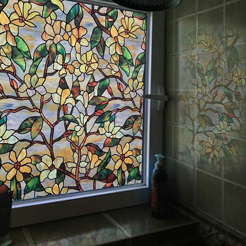 Статическая пленка для защиты окон, статическая пленка Magnolia, ПВХ, защита конфиденциальности, украшение дома, стеклянная фольга для окон, дверей, шкафов, столов