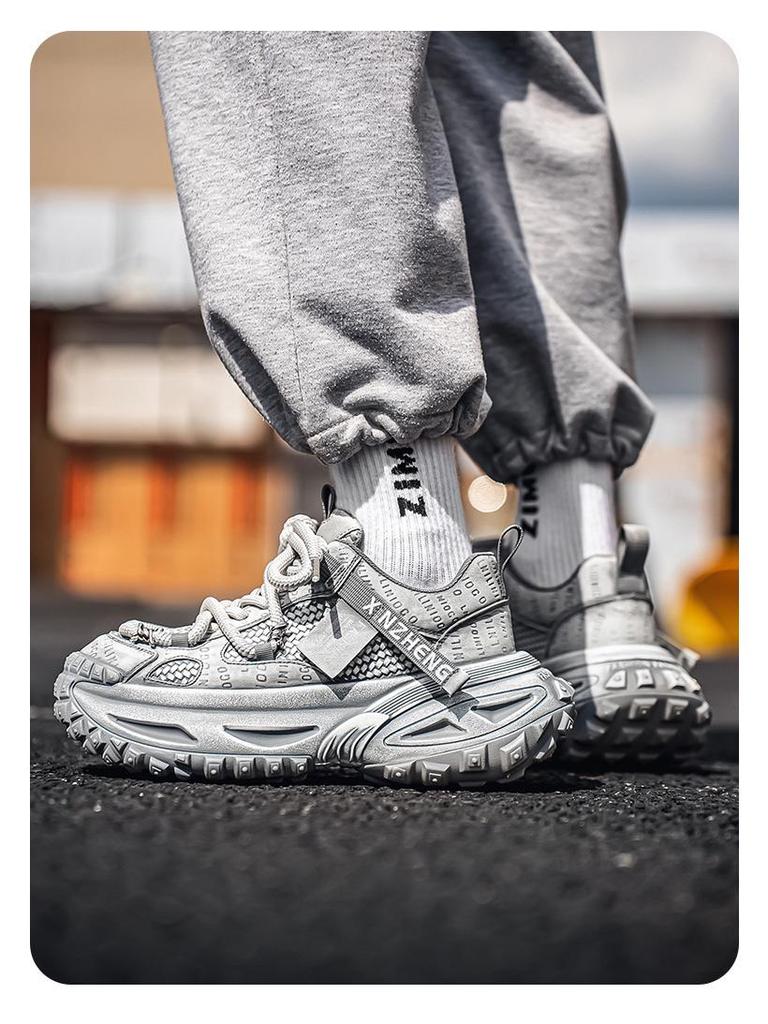Мужские спортивные кроссовки из сетки класса люкс: Нескользящие, дышащие, толстая подошва, увеличивающие рост, повседневные кроссовки для бега в стиле «папа» на осень/зиму.