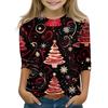 Christmas Day Print Tops For Youth Girls 4-11 Years Round Neck 3/4 Sleeves T-Shirts Trendy Tops Outfit Tees
