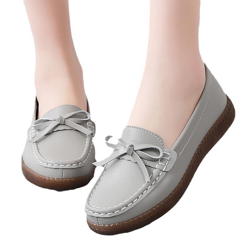 Мокасины из натуральной кожи с противоскользящим эффектом для женщин — дышащие туфли без застежек для мам среднего возраста