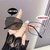 High-end middle-aged and elderly reading color-changing glasses women's simple fashion small frame metal frame anti-blue flat glasses