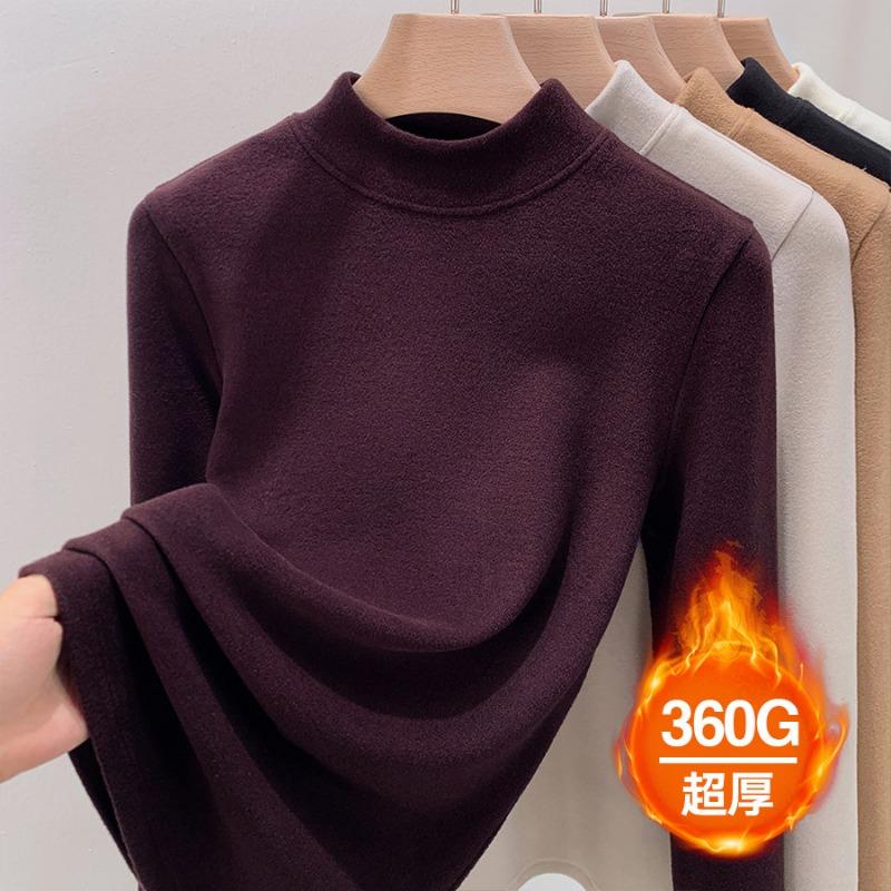 Semi-turtleneck Double-sided Velvet Thickened German Velvet Bottoming Shirt Women's Autumn and Winter with New Velvet Thermal Clothing Top