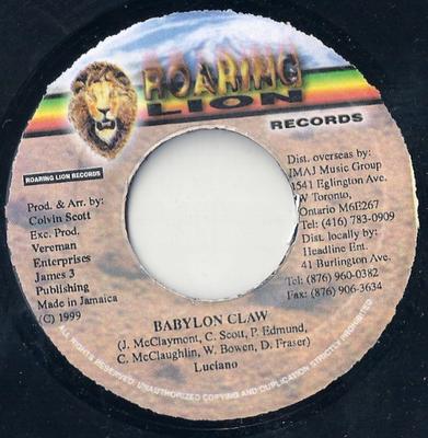7-дюймовая пластинка LUCIANO - Babylon Claw НЕТ Рычащий Лев Re 1999 Ямайка Регги, Ска и Даб Б/У