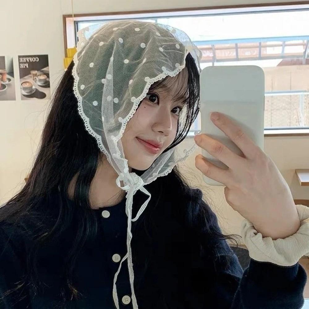 White Lace Hair Scarf Floral Triangle Scarf Sweet Headscarf Pastoral Decoration