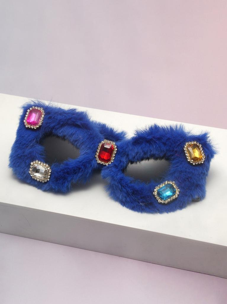 Plush Cat Eye Sunglasses Colorful Furry Frame Gem Accents Cute Shades for Girls Ideal for Photoshoots&Dress Up KJ157