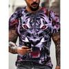 Summer Round Neck 3D Tiger Print Top Fashionable Casual Short Sleeved Men's T-shirts