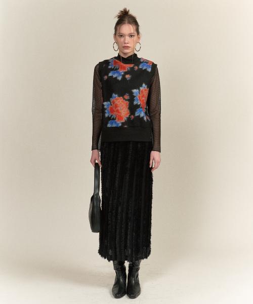 Cecese Fur Knit Elastic Waist H-Line Skirt