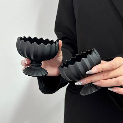 Премиум Обсидиан Десерт Салат Мороженое Чаша Домашнее Мороженое Стеклянная Чашка Высокая Ножка Чашка Йогурт Мороженое Чашка