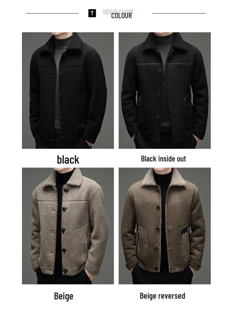Double-sided Men's Shearling Coat - Winter Casual Single-Breasted Fleece Jacket for Middle-aged and Young Men