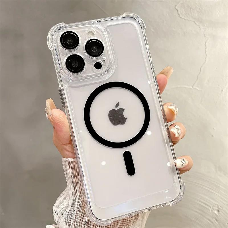 Модный простой цветной магнитный противоударный чехол для iPhone 11 12 13 15 16 Plus 14 ProMax Силиконовый мягкий чехол для беспроводной зарядки Мужской