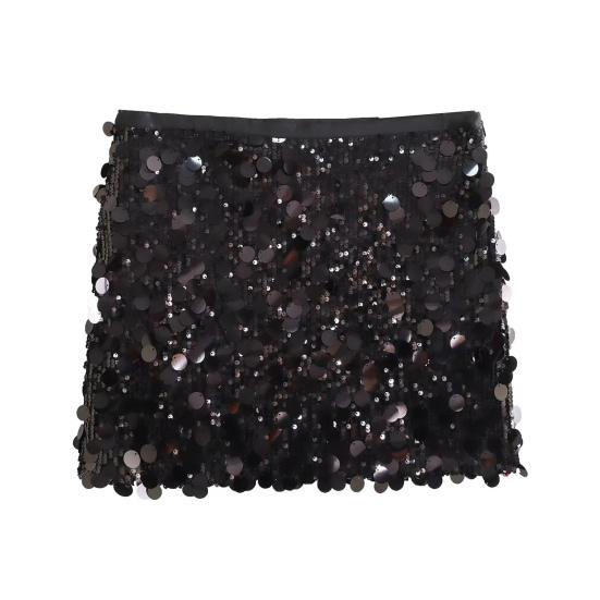 Women Mini Skirt High Waist Sparkling Sequin A-Line Short Skirt Hip Wrapped