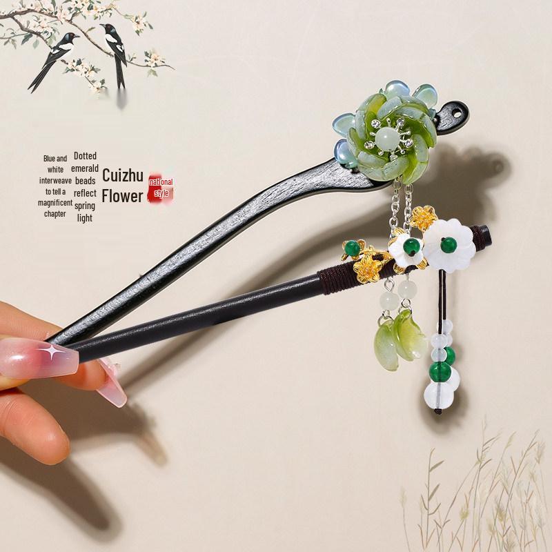 Elegant Wooden Chinese Tassel Hairpin for Hanfu | Women's Ancient Costume Hair Bun Accessory & Styling Ornament Gift.