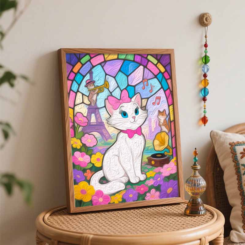 Disney oil painting hand painting art kit cat Eiffel Tower flowers music coloring painting handmade diy home decoration gift