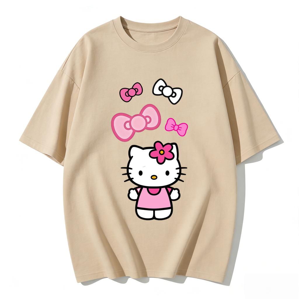2026 Summer Hot Slae Trendy Cute Hello Kitty Pink Bows Graphic Couple Tshirts Streetwear Family Matching Parentchild Clothing