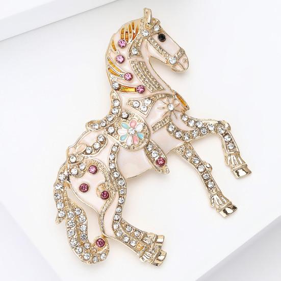 Alloy Multicolor Horse Brooch Rhinestone Inlaid Standing Horse Brooch Lapel Pin Zodiac Year Animal Brooch for Men Women Clothing Accessories