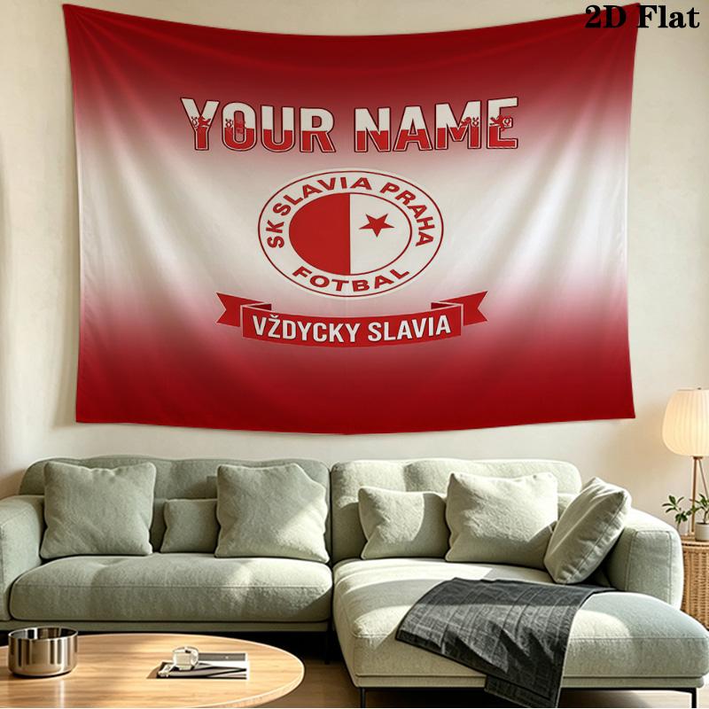 Custom Name SK Slavia Praha2 Printed Tapestry – Wall Hanging for Bedrooms, Dorms, and Home Decor