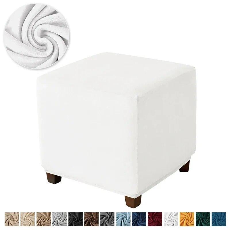 Velvet Ottoman Stool Cover Elastic Square Footstool Covers S/M All-inclusive Footrest Slipcovers for Living Room Housse De Pouf