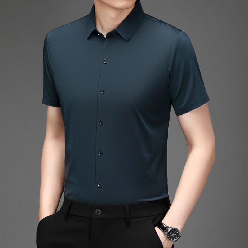 Мужская рубашка с коротким рукавом Ultra Stretch Business Casual Дышащая Эластичная Устойчивая к истиранию Однотонная рубашка с коротким рукавом