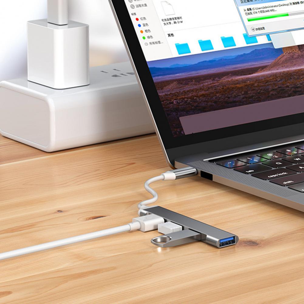 Практичный USB-разветвитель  Компактный универсальный USB-хаб-адаптер  Док-станция расширения 4-в-1 USB3.0 Type-C 3.0