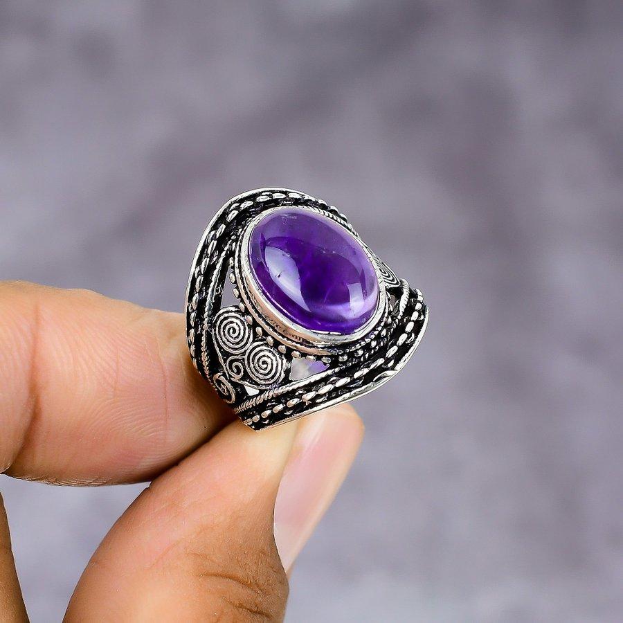 Подарочное кольцо из серебра 925 пробы с натуральным аметистом, размер 7, b4j56