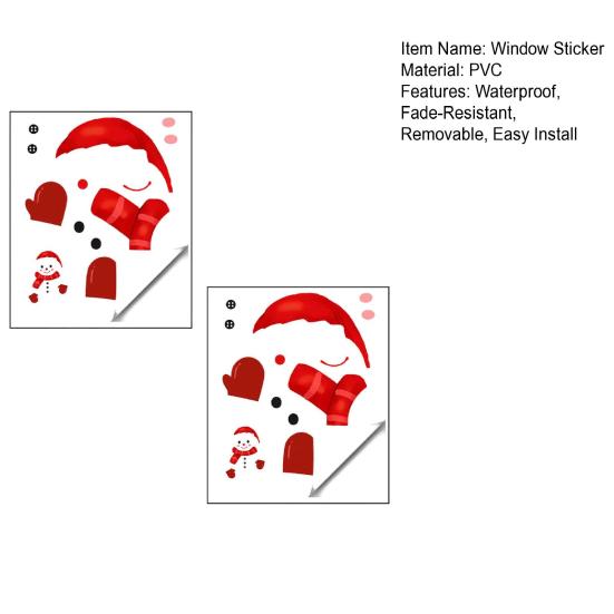 Creative Holiday Gifts Christmas Static Window Clings, Smiling Snowman Decals with Snowflake Transparent Film Patterns, Waterproof PVC Glass