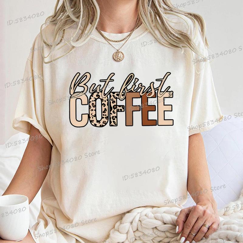 Gift For Coffee Lover Printed Tshirt But First Coffee Leopard Print Tshirt Crew Neck Leopard Coffee Graphic T Shirt For Unisex